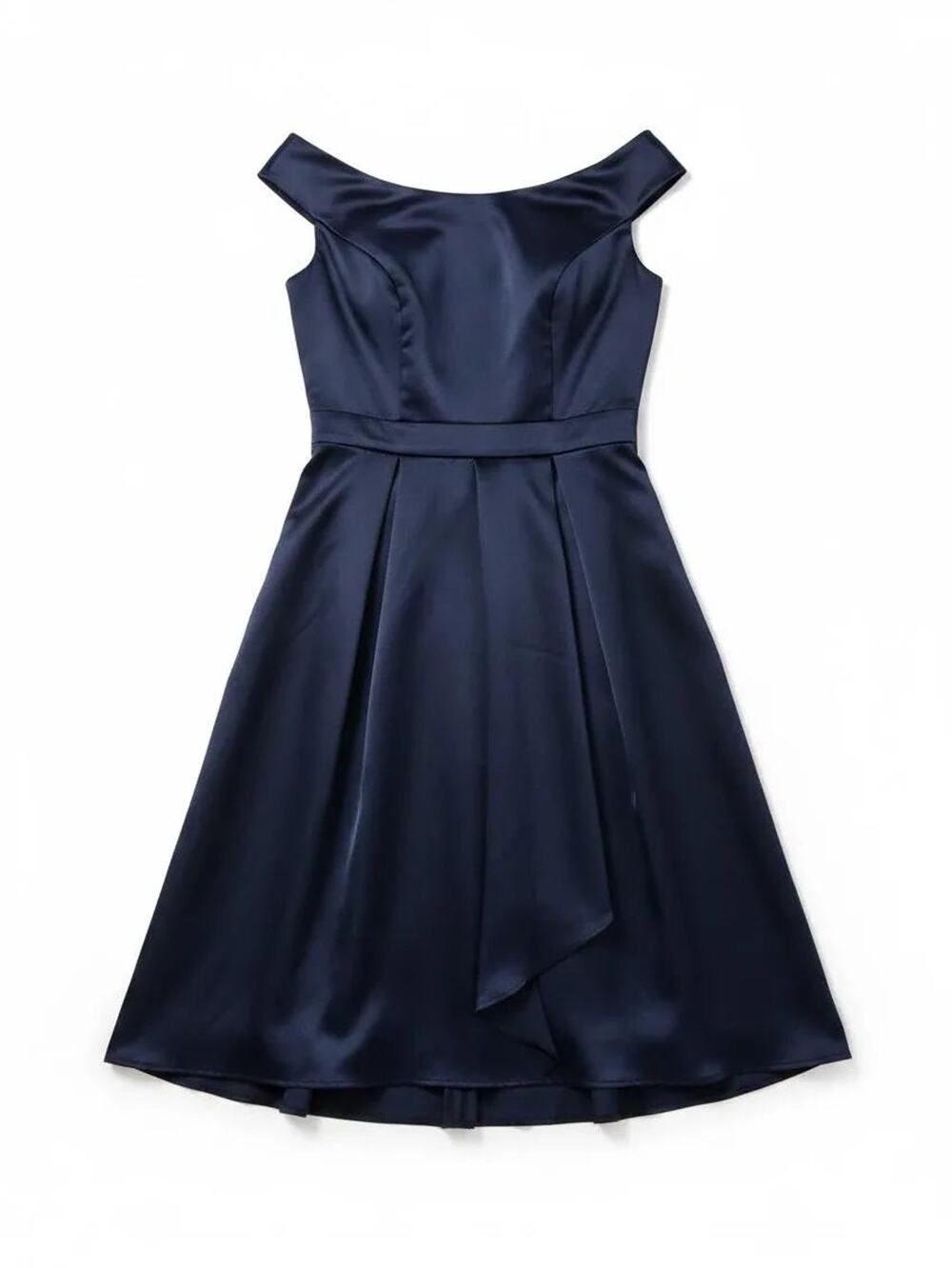 JJ's House Navy Satin A-Line Formal Dress Off-Shoulder